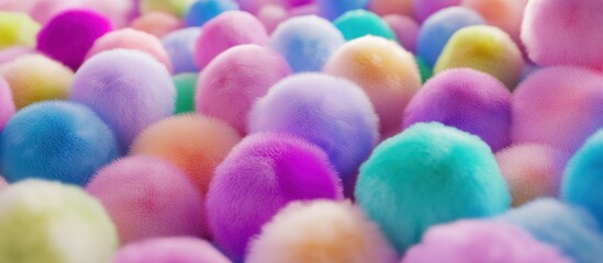 A vibrant array of pastel-colored fluffy spheres creating a whimsical and visually appealing abstract background