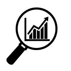 Bar Chart Analysis Icon with Magnifying Glass