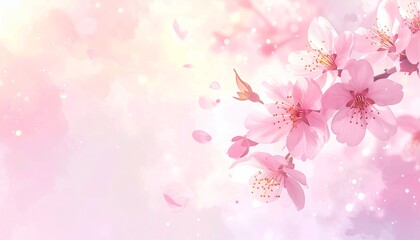 水彩風の桜と光の粒