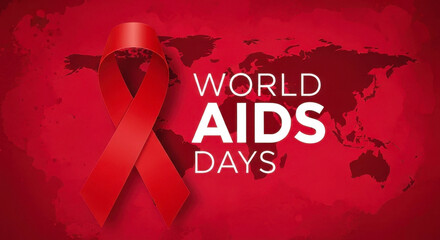 Red ribbon symbol of aids awareness against world map background for world aids day