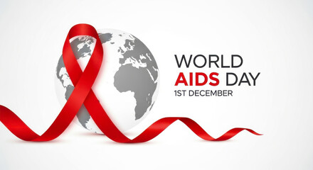 World aids day awareness graphic with red ribbon and globe symbolizing global fight against hiv