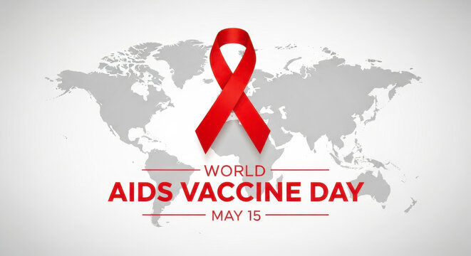 Red ribbon symbolizing aids awareness stands prominently over a world map background