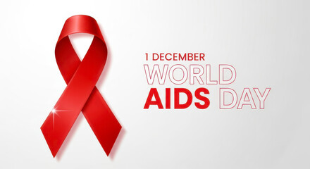 Red ribbon symbol for world aids day on december 1st with text awareness and support