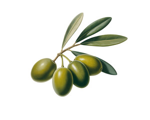 Fresh green olives on a branch with leaves against a black background