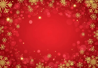 Sparkling golden snowflakes on a festive red watercolor holiday background, celebrating winter's magic and festive cheer