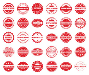 Collection of Red Grunge Duplicated Stamps. Vintage Seals and Design Elements