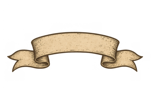 Vintage ribbon banner scroll text frame, retro parchment paper label, antique heraldry insignia element on transparent background