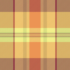 Us vector textile texture, thread check fabric tartan. Form plaid background pattern seamless in lime and orange colors.