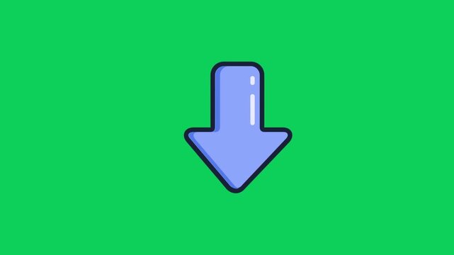 Animated blue arrow bouncing down on green screen background, perfect for call to action videos, scrolling effects, app tutorials, or software demos