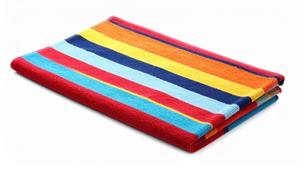Multicolored Striped Towel Folded on White Background