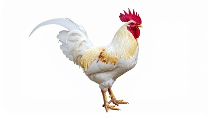 Fototapeta premium White Rooster with Red Comb on White Background