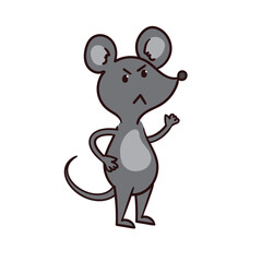 A funny cartoon mouse is angry and threatening.
