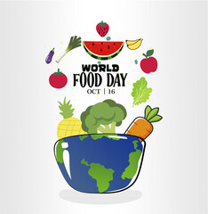 World Food Day celebration card vector design illustration. Flat vector, Flat cartoon, Hand-drawn template, Background.