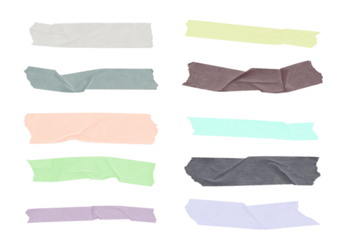 Multicolor adhesive tape strips set, pastel sticky paper collection for design and collage use