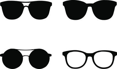 Eyewear Silhouette Icons Set  Sunglasses and Glasses in Modern Fashion Styles