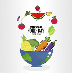 World Food Day celebration card vector design illustration. Flat vector, Flat cartoon, Hand-drawn template, Background.