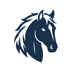 Fototapeta premium Dark blue silhouette of a horse head with flowing mane on transparent background equine animal