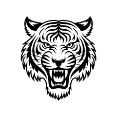 Roaring Tiger Head Illustration in Black and White Graphic Design