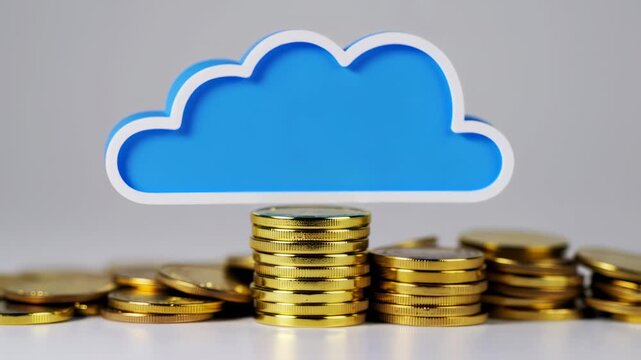 Blue cloud icon rests above a stack of gold coins