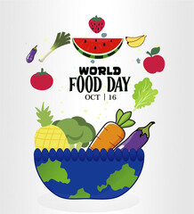 World Food Day celebration card vector design illustration. Flat vector, Flat cartoon, Hand-drawn template, Background.