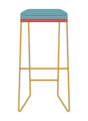 Contemporary bar stool with cushioned seat 2D cartoon object. Kitchen modern interior seating. Trendy furniture. Stylish chair isolated element flat vector clip art on white. Spot illustration