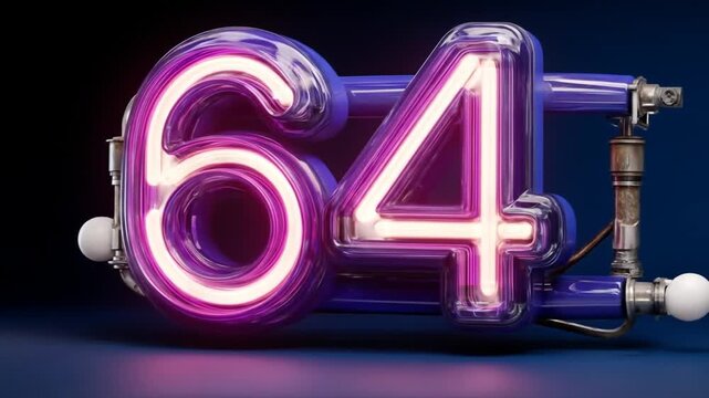 Neon sixty four number display with futuristic mechanical design