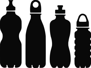 Water Bottle Silhouette Set Collection of Four Bottle Shapes and Sizes