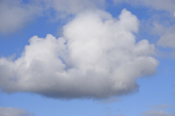 Obraz premium Large fluffy white cloud in bright blue sky