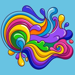 Vibrant rainbow splash of colorful paint and liquid art on a blue background
