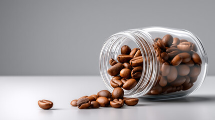 Coffee dissolving into loose beans in a jar, habit transition metaphor, ultra-bright minimal editorial, photorealistic