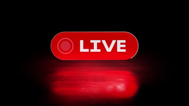 Red reflect button live streaming icon animation with alpha channel, Animated red button live streaming transparent background. 4k live streaming icon animation. Animated live streaming broadcast	