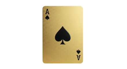 Golden Ace of Spades playing card with textured surface, isolated on a white or transparent background, cutout, PNG