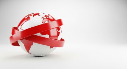 Global connection concept. World globe with red band. International network.