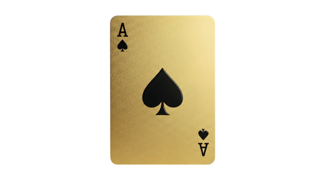 Golden Ace of Spades playing card with textured surface, isolated on a white or transparent background, cutout, PNG