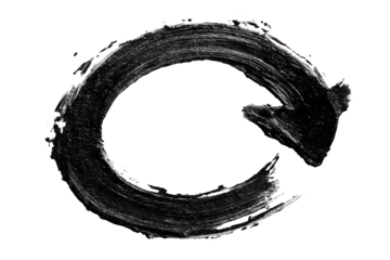 Black painted arrow circle indicating recycle, refresh, return or replay using a grunge or brush style on a transparent background