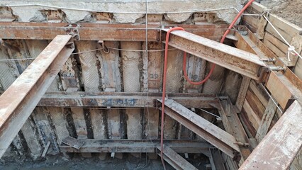 steel bracing structure for underground excavation support at construction site