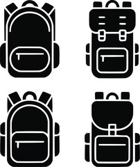 Backpack Silhouette Icons Set  Travel, School, and Everyday Bag Designs