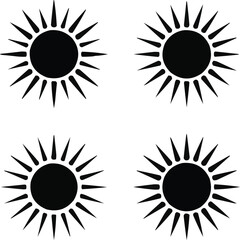 Sun Silhouette Icons Set Four Stylized Suns with Radiating Rays in Diverse Shapes