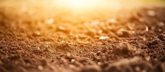 Close-up of fertile soil with golden light, ideal for agriculture concepts and sustainable farming practices