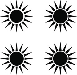 Sun Silhouette Icons Set Four Stylized Suns with Radiating Rays in Diverse Shapes