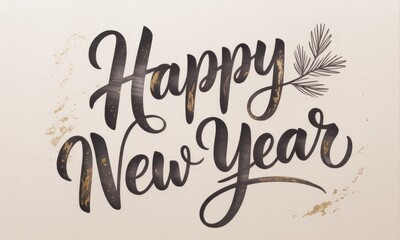 Obraz premium Hand-lettered Happy New Year greeting card, with gold speckles