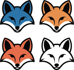 Stylized Fox Head Icon Set  Colorful Animal Logos on Neutral Gray Background
