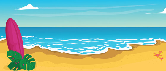 beach with surfboard in vector format