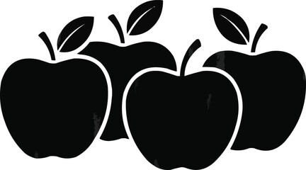 Apple Silhouette Set  Row of Four Textured Fruit Shapes with Stems and Leaves