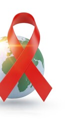 Aids awareness ribbon over a globe. Symbol of solidarity with hiv positive people.