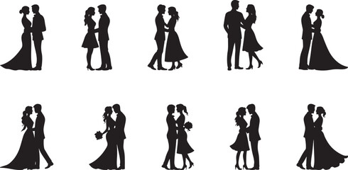 Romantic Couple Silhouette Vector Set — Love, Dance, Wedding Pose for Valentine, Romance, Relationship Designs