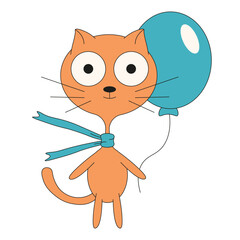 Cute vector Cat with air balloon isolated transparent background. Vector illustration of simple hand drawn ginger Cat. Perfect kids t-shirt print nursery wall decor. Editable stroke EPS 10