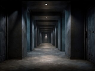 Dark Hallway Interior Design with Recessed Lighting and Textured Walls Architectural Passage Mystery and Enigma in a Modern Building