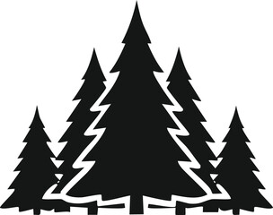 Pine tree silhouette icons with evergreen forest shapes