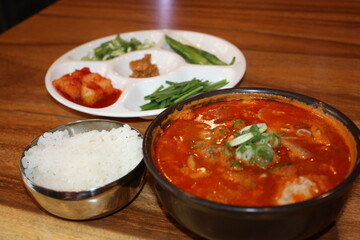 South Korean Food Spicy Pork Soup with Rice